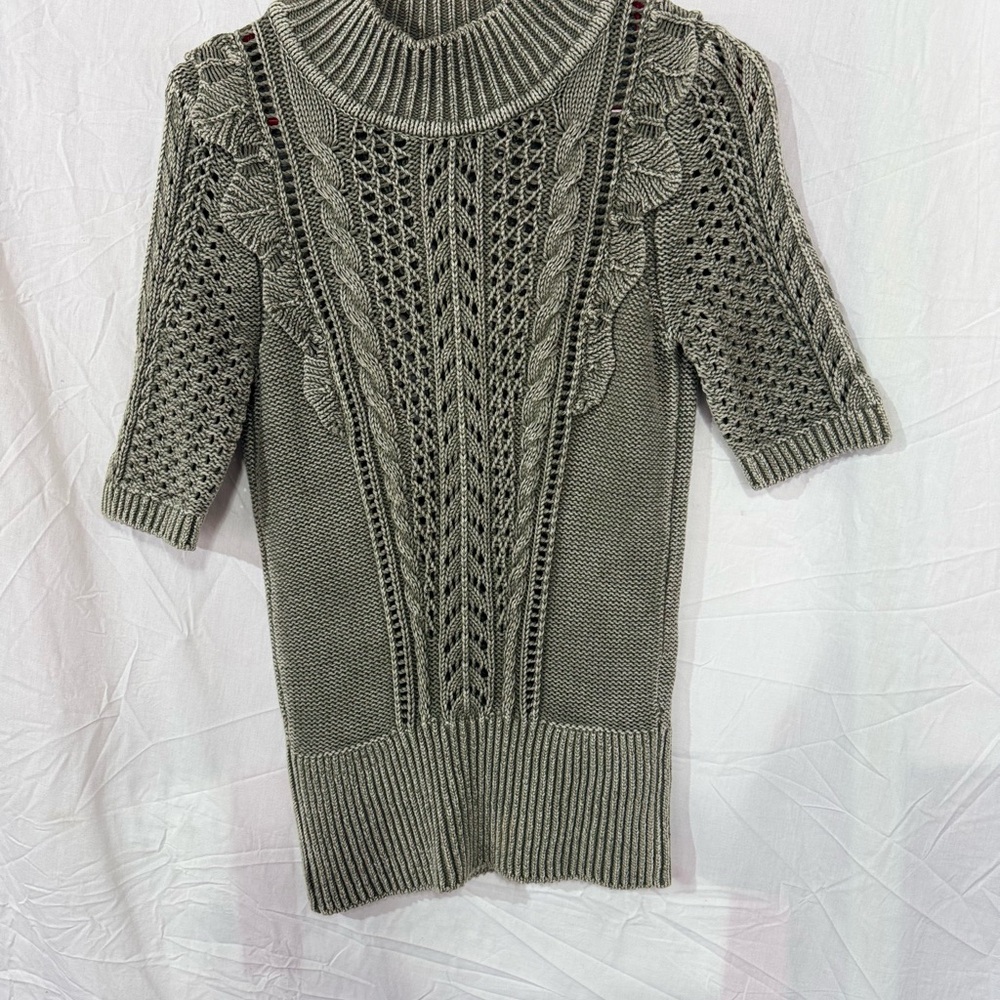 Amalfi Stonewash Ruffle  Short Sleeves Sweater Size S White House Black Market